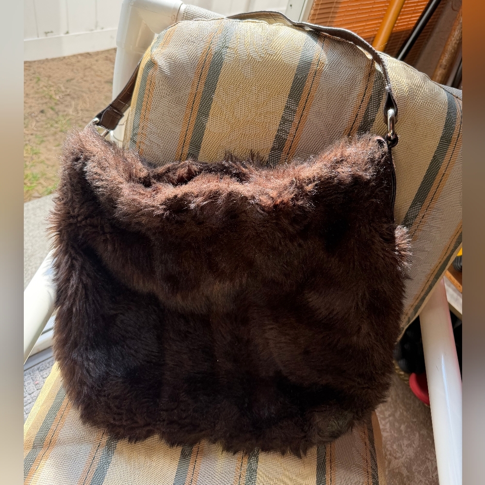 Luxurious Brown Faux Fur Bath & Body Works Shoulder Bag